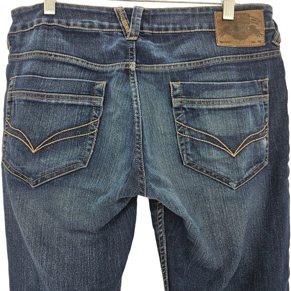 Flying Machine Mens size 34X32 Slim Tapered Michael Denim Blue Jeans Fading Mid - Picture 4 of 8